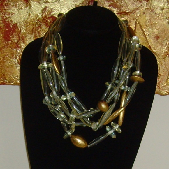Gerda Lynggaard MONIES Clear Lucite and Gold Leaf Multi-Strand Necklace - Picture 7 of 12
